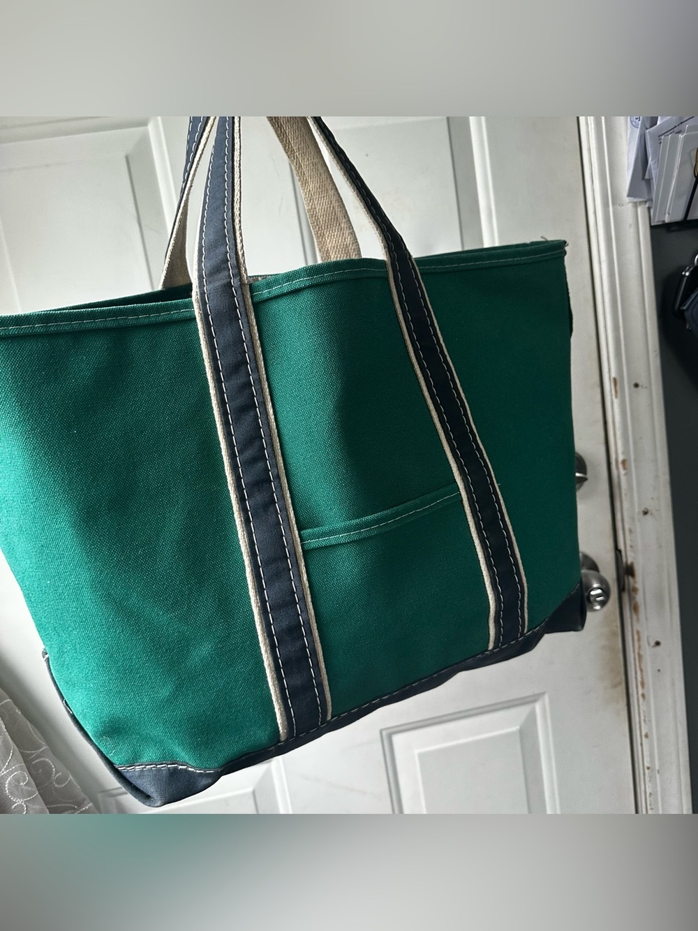 Vintage LL Bean Boat And Tote 80s Green Blue Big Bag Tag Freeport Maine